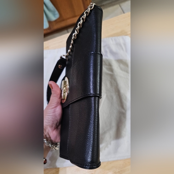 Kate Spade Black Leather 2 Way Clutch Shoulder Handbag Gold Chain & Dustbag EUC - Picture 15 of 16